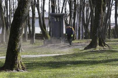 Pasiruošimas: kol kas po žiemos sezono Skulptūrų parke grėbiami pernykščiai lapai, o po kelių mėnesių čia prasidės kapitaliniai atnaujinimo darbai.