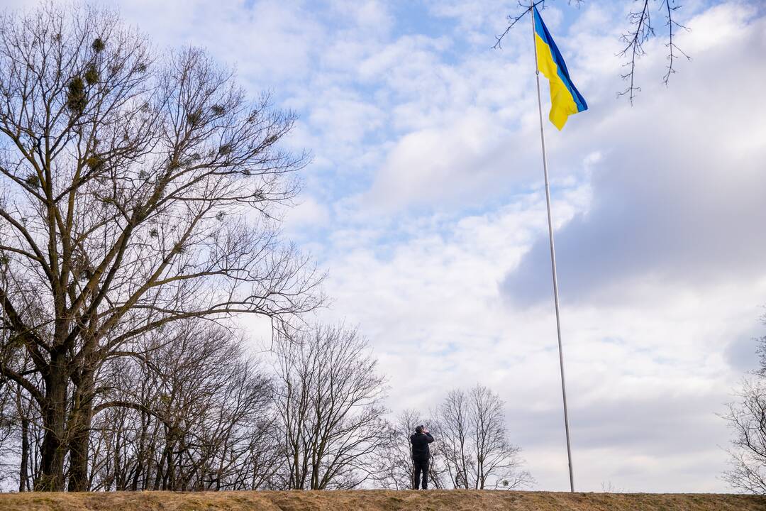 Ant Pelėdų kalno suplevėsavo Ukrainos vėliava