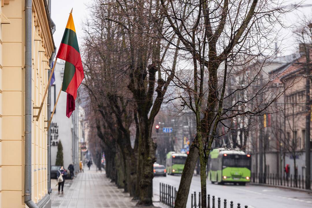 Kauno centre jau kabo Lietuvos trispalvės