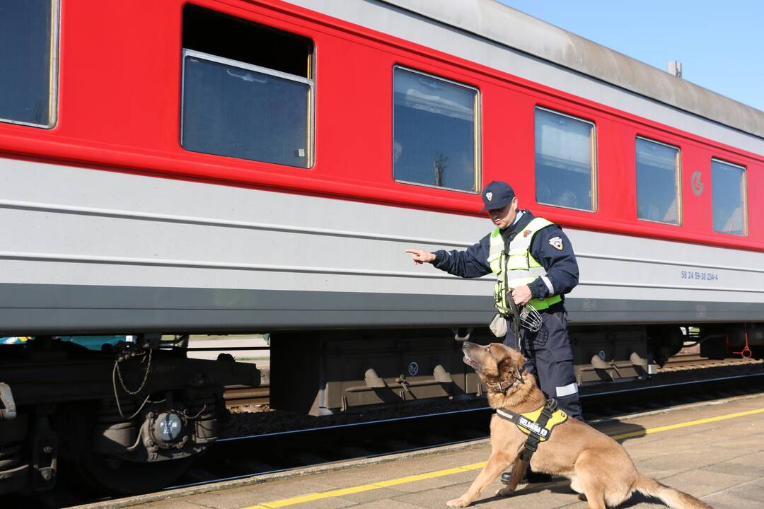 Pasieniečių pratybos tranzitiniame traukinyje 