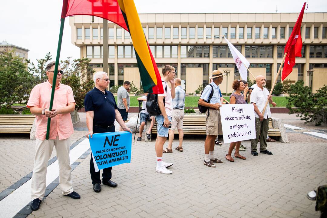 Protestas prie Seimo: reikalauja užkirsti kelią į Lietuvą migrantams