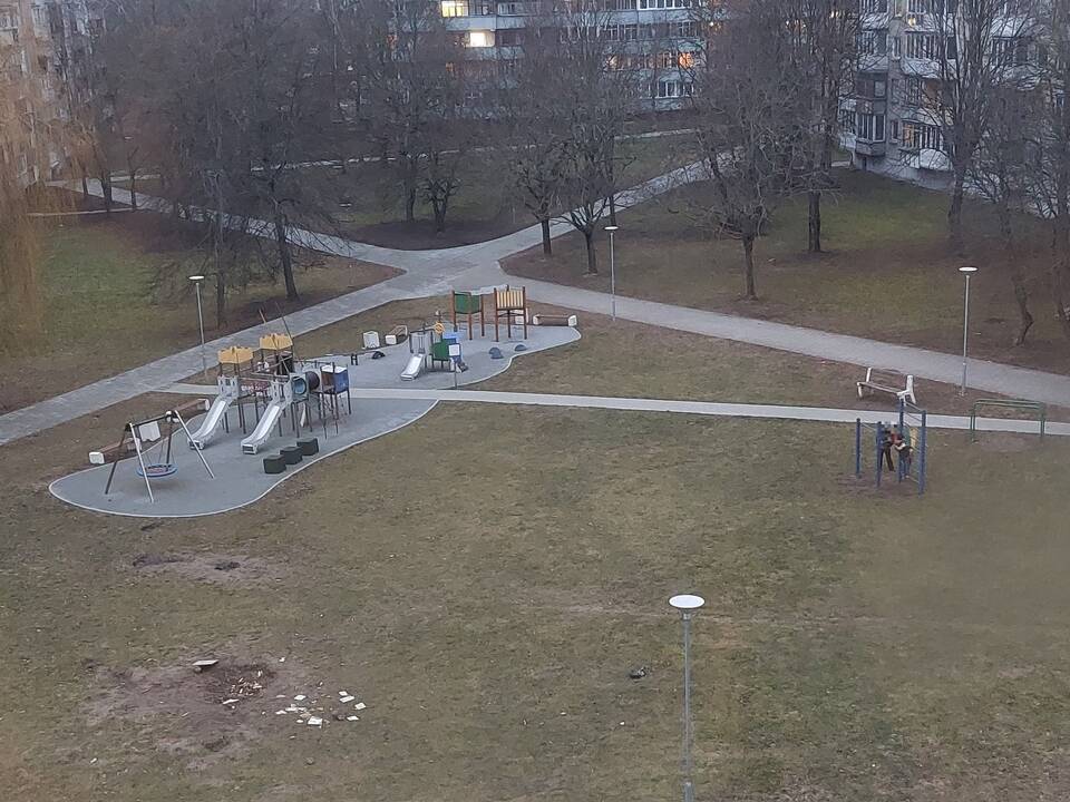 Nepagarba: Debreceno gatvės viename iš daugiabučių kiemų žmonės užfiksavo nepilnamečius, tampančius trispalvę.