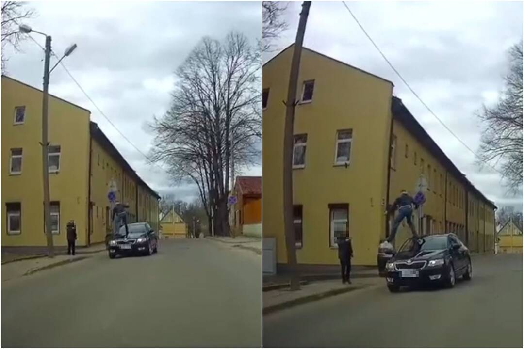 Incidentas Naujojoje Vilnioje: ant gatvėje sustojusio automobilio užšokęs vyras jį apgadino