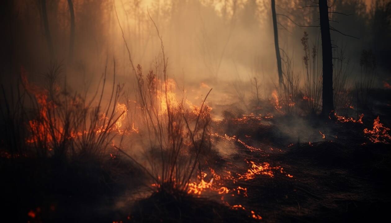 Liepsnos pasiglemžė pušis ir 100 arų miško paklotės