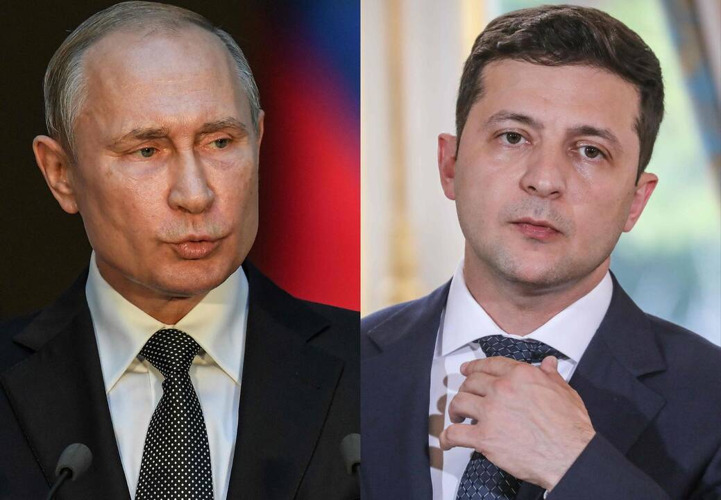 Vladimiras Putinas (kairėje) ir Volodymyras Zelenskis