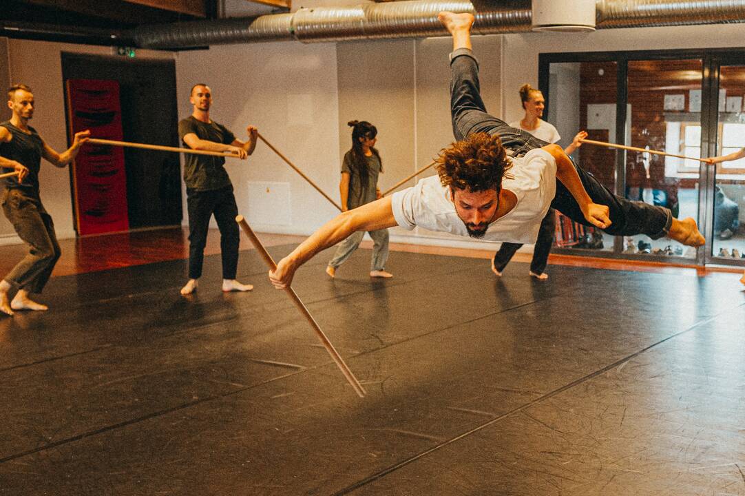 Spektaklio „Mikado“ repeticija.