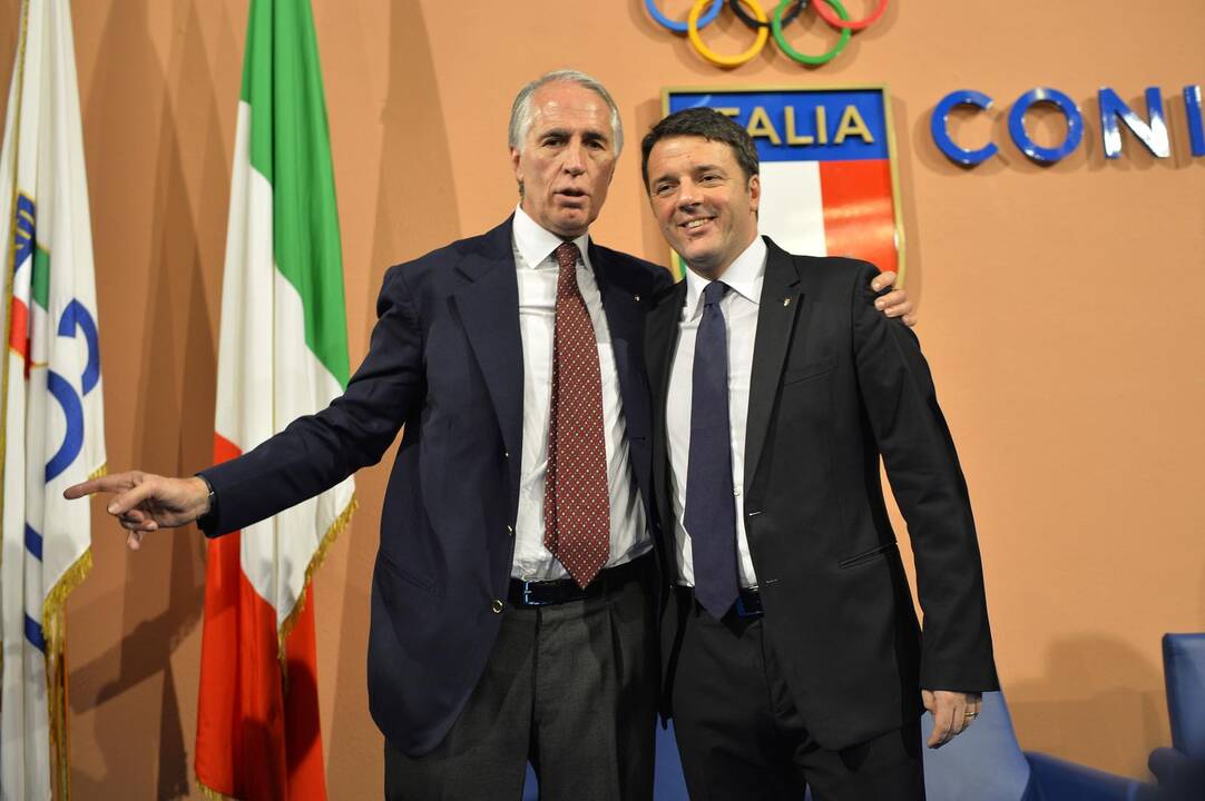 Italijos olimpinio komiteto prezidentas Giovanni Malago ir premjeras Matteo Renzi