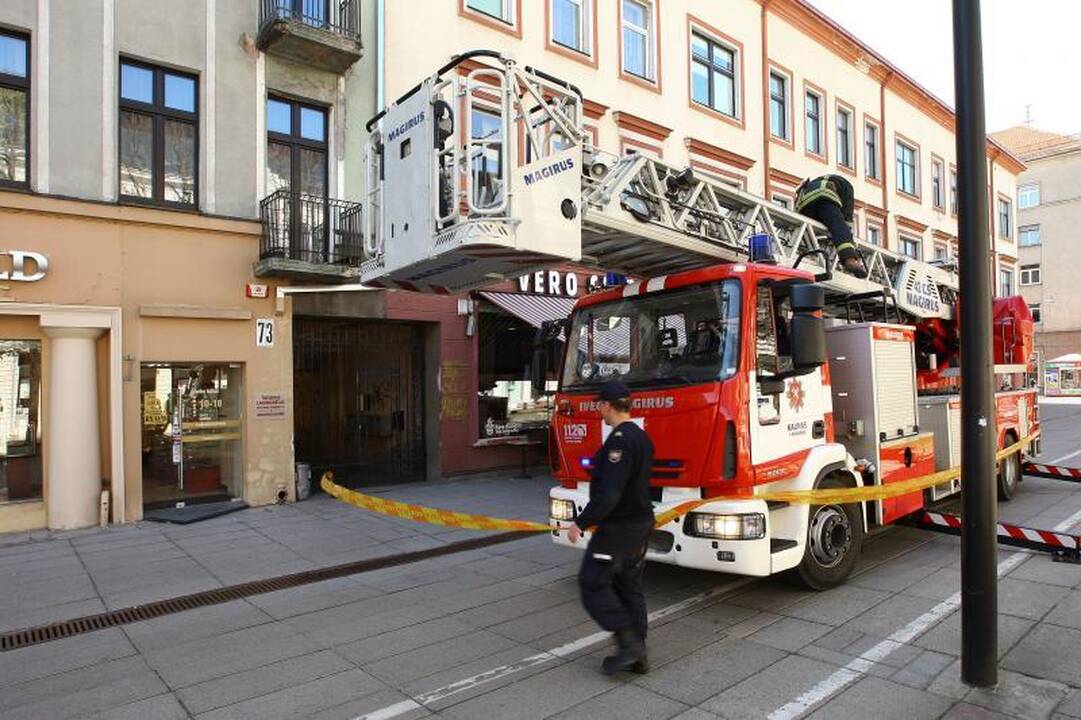 Laisvės alėjoje ugniagesiai išgelbėjo ant stogo užstrigusį katiną