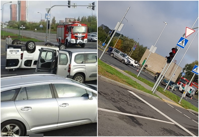 Judrioje Klaipėdos sankryžoje – avarija: vienas automobilis apvirto ant stogo