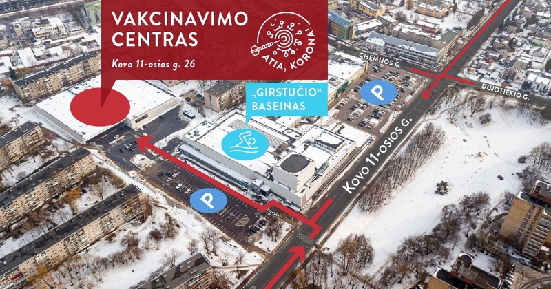 Vieta: vakcinavimo centras įkurtas naujuose Kauno ledo rūmuose, Kovo 11-osios g. 26.