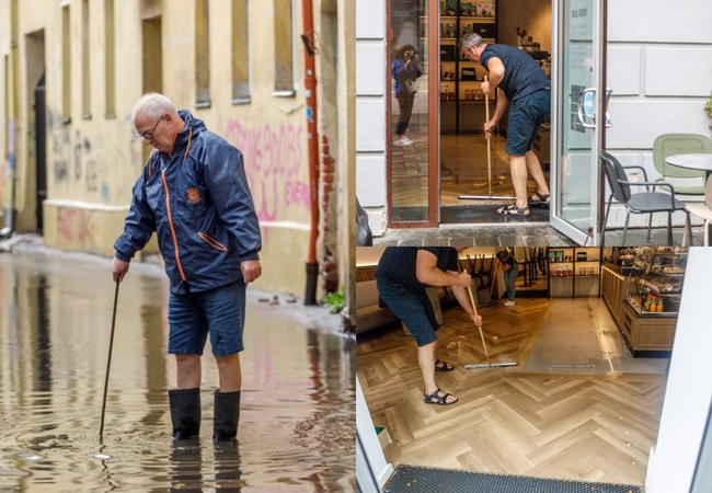 Po liūties skęsta Kauno senamiestis – vanduo plūsta į pastatus