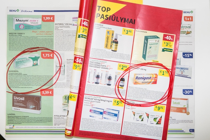Draudžiama: kelių vaistinių tinklų spalio mėnesio akcijų leidiniuose vis dar reklamuojami uždrausti preparatai.