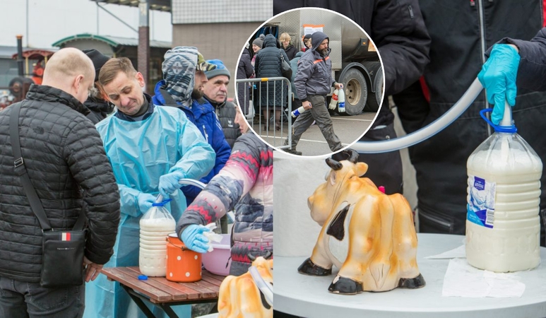 Ūkininkai tęsia protestą: kauniečiams išdalytas rekordinis kiekis pieno