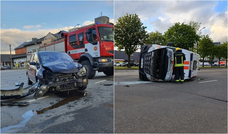 Avarija Savanorių prospekte: greitosios pagalbos automobilis apvirto ant šono