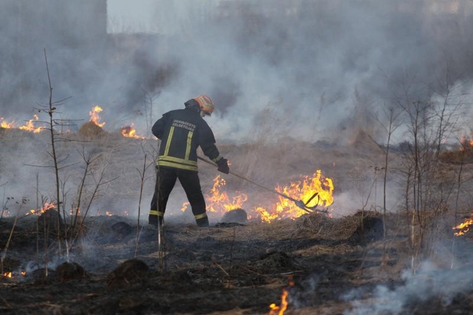 Vilniaus rajone dega du pastatai ir žolė aplink juos